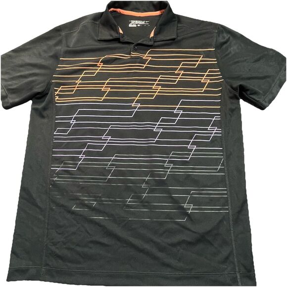 Nike Golf Performance Polo Shirt Mens Large Black Dri Fit Black Geometric Logo - Picture 1 of 13